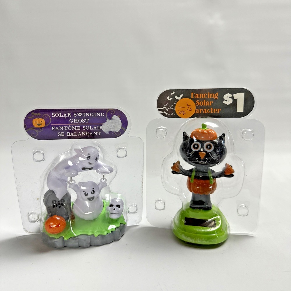 Halloween Solar Dancing Swinging Ghost Cat Pumpkin Bobblehead Car Decor Lot 2